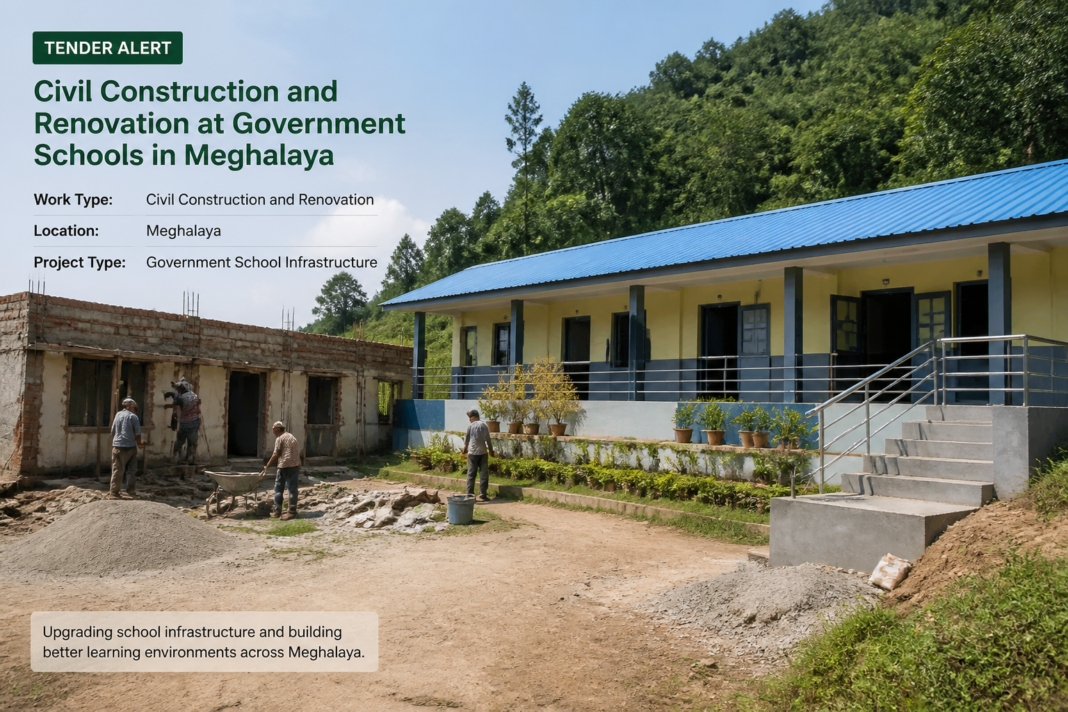 Tender cover image showing government school construction and renovation works in West Khasi Hills, Meghalaya