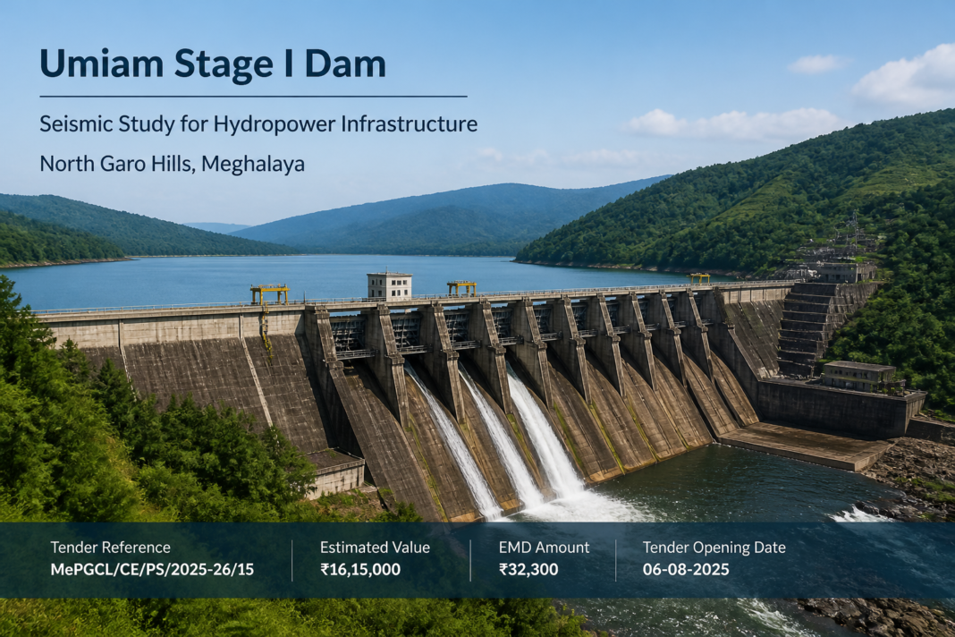 Umiam Stage I Dam in Meghalaya with surrounding hills as seen for seismic safety study tender