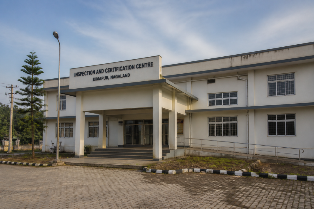 Exterior of Inspection and Certification Centre building in Dimapur, Nagaland for operation and maintenance tender