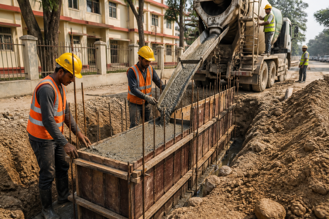 Construction of RCC drainage infrastructure at KSA office site in Assam
