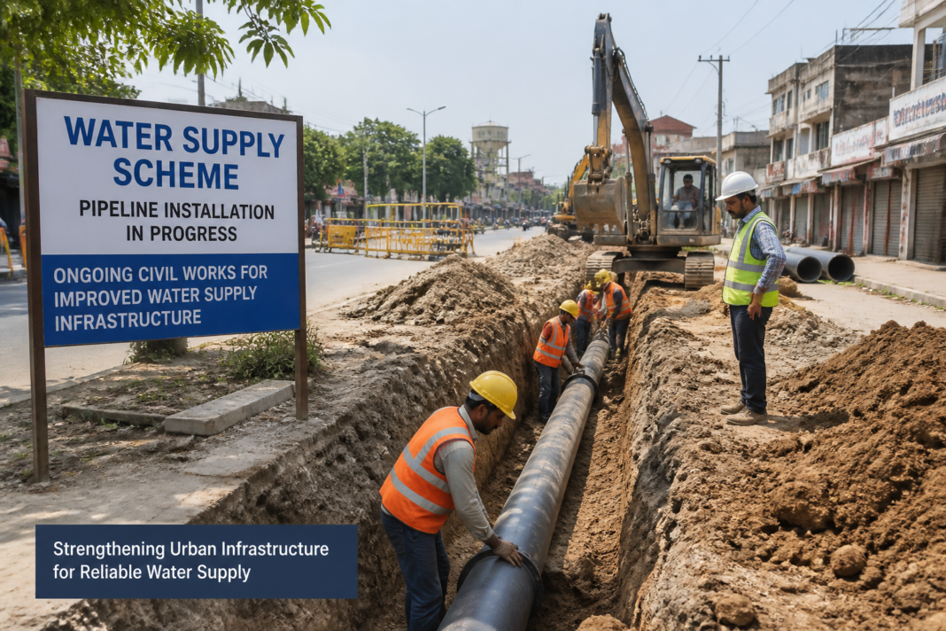 Civil water infrastructure construction site for Risod water supply scheme in Maharashtra municipal area