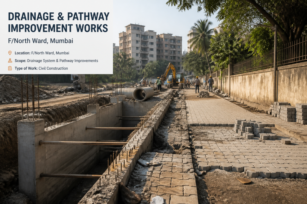 Urban drainage system and passage improvement civil works site in F/North Ward Mumbai