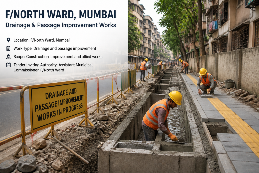 Civil construction work improving passage and drainage system in Mumbai’s F/North Ward, Maharashtra