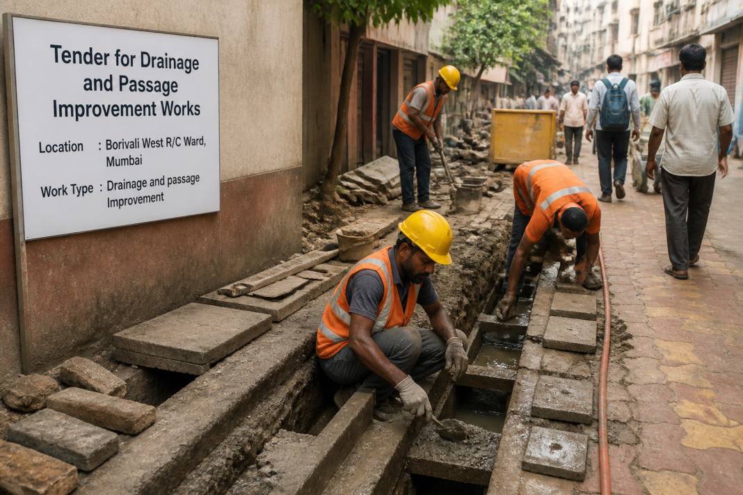 Urban drainage and passage improvement work site in Borivali West R/C ward, Mumbai municipal area