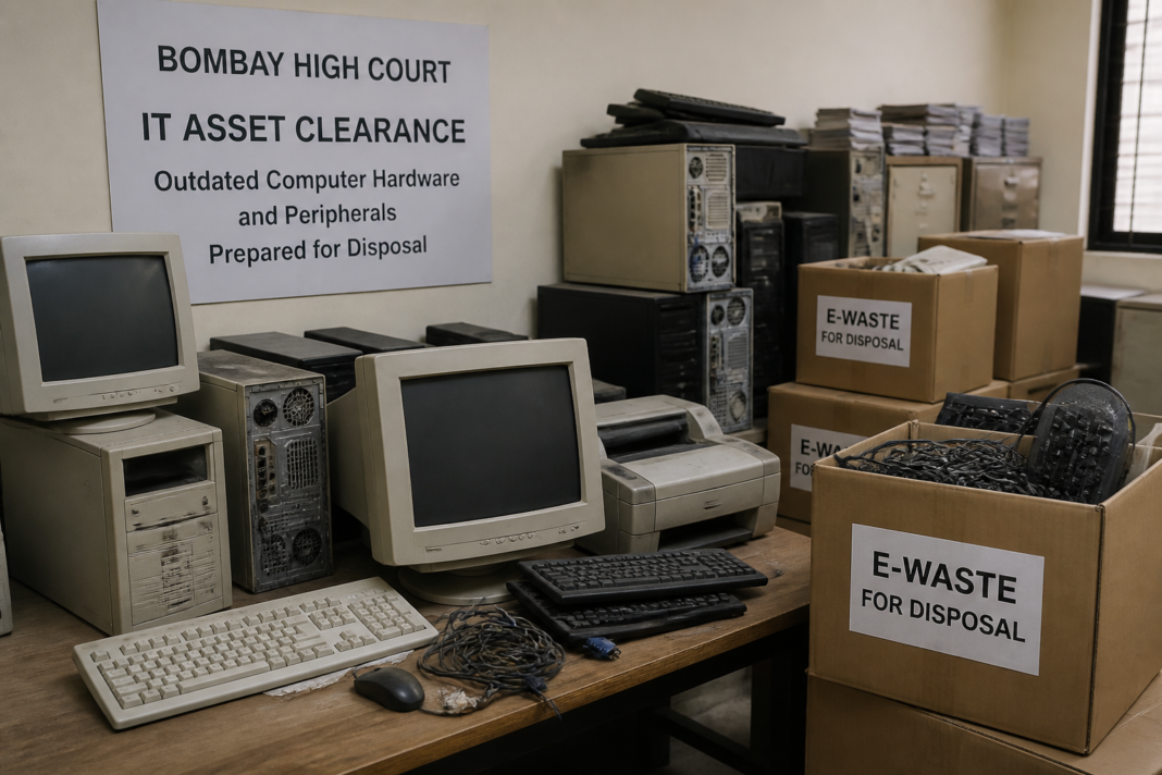 Obsolete computer hardware and peripherals ready for disposal at Maharashtra High Court office
