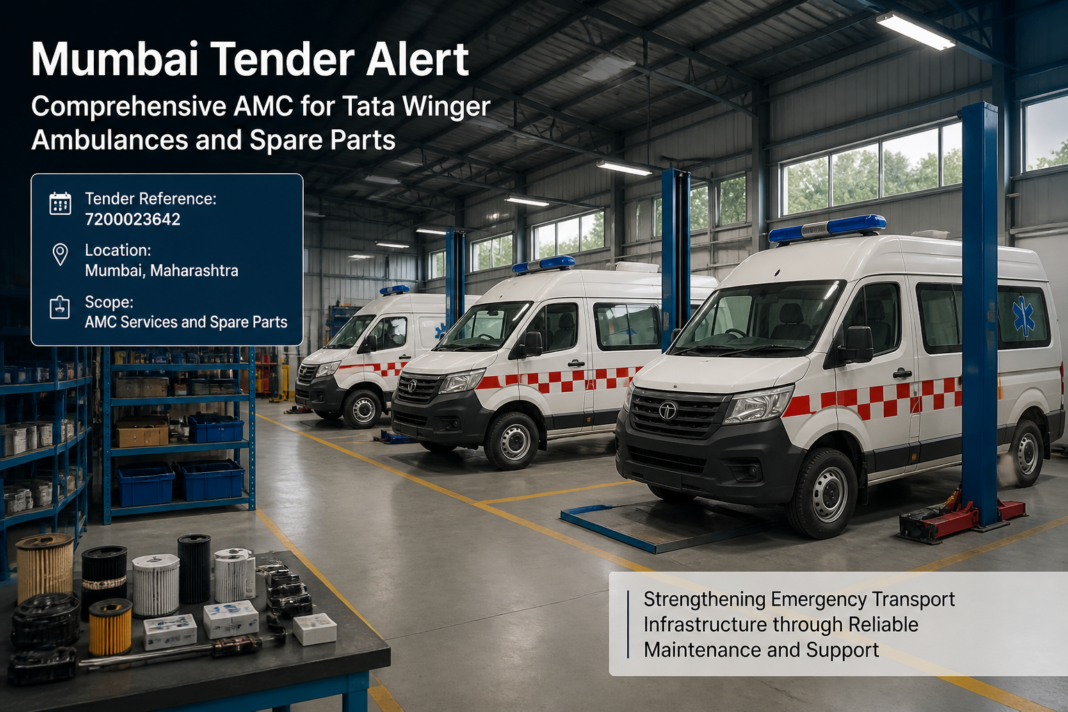 Tata Winger Ambulance vehicles at Mumbai municipal ambulance garage awaiting maintenance