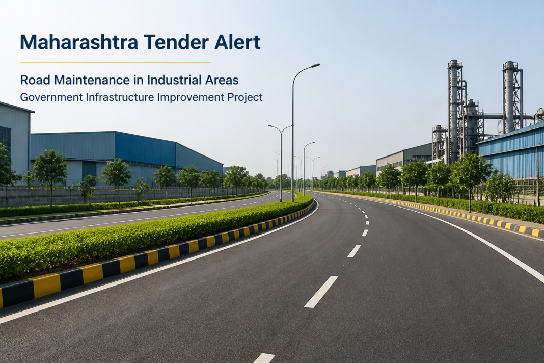 Photograph of well-maintained industrial area roads in Maharashtra with no encroachments, representing road maintenance tender
