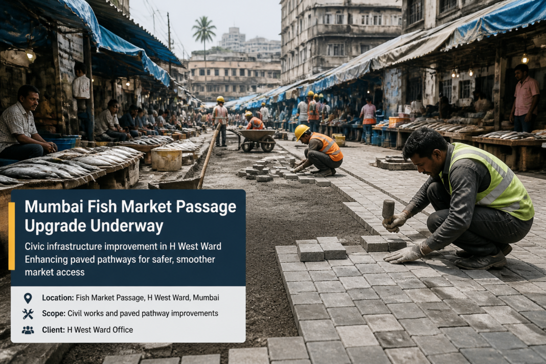 Municipal fish market passage in Mumbai undergoing civil works improvement in H West Ward