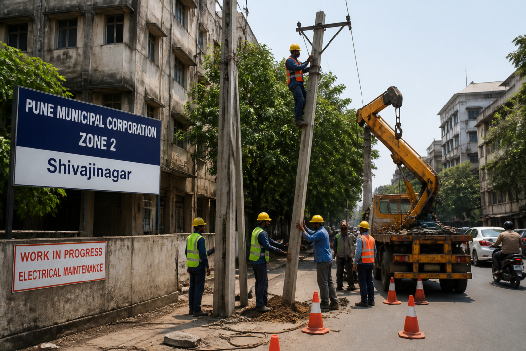 Electrical pole replacement and maintenance work underway in Pune Municipal Corporation Zone 2