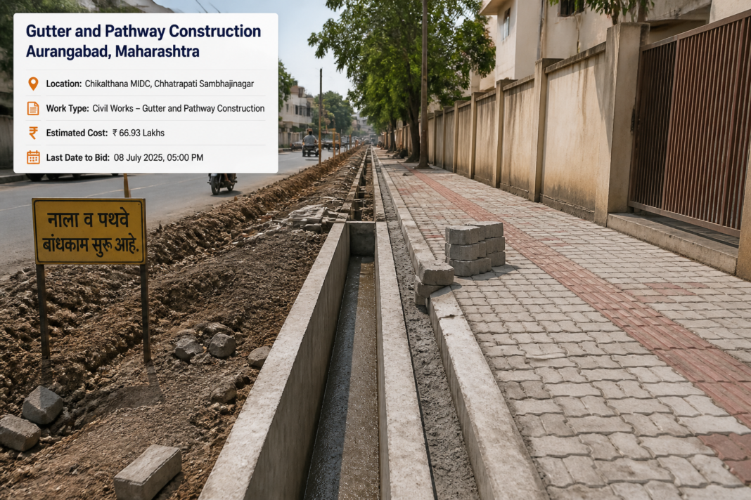Civil works for gutter and pathway construction in an urban residential area in Maharashtra