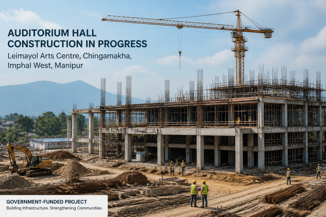 Construction site of auditorium hall at Leimayol Arts Centre, Imphal West, Manipur under government tender