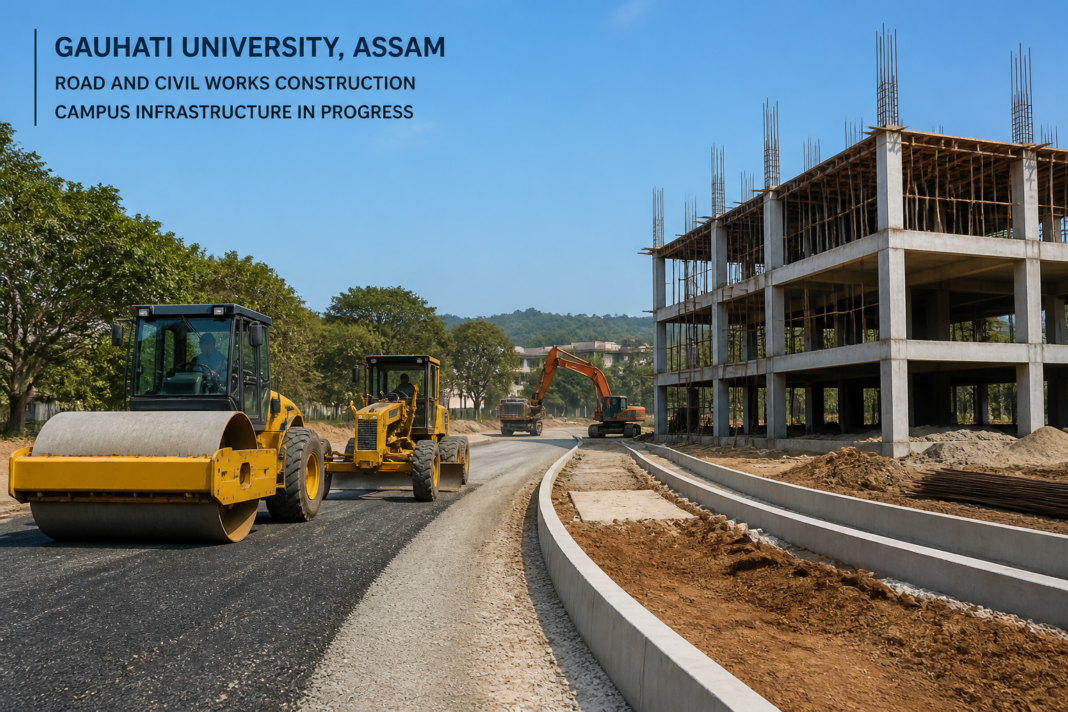 Construction and civil works at Gauhati University campus infrastructure development project in Assam