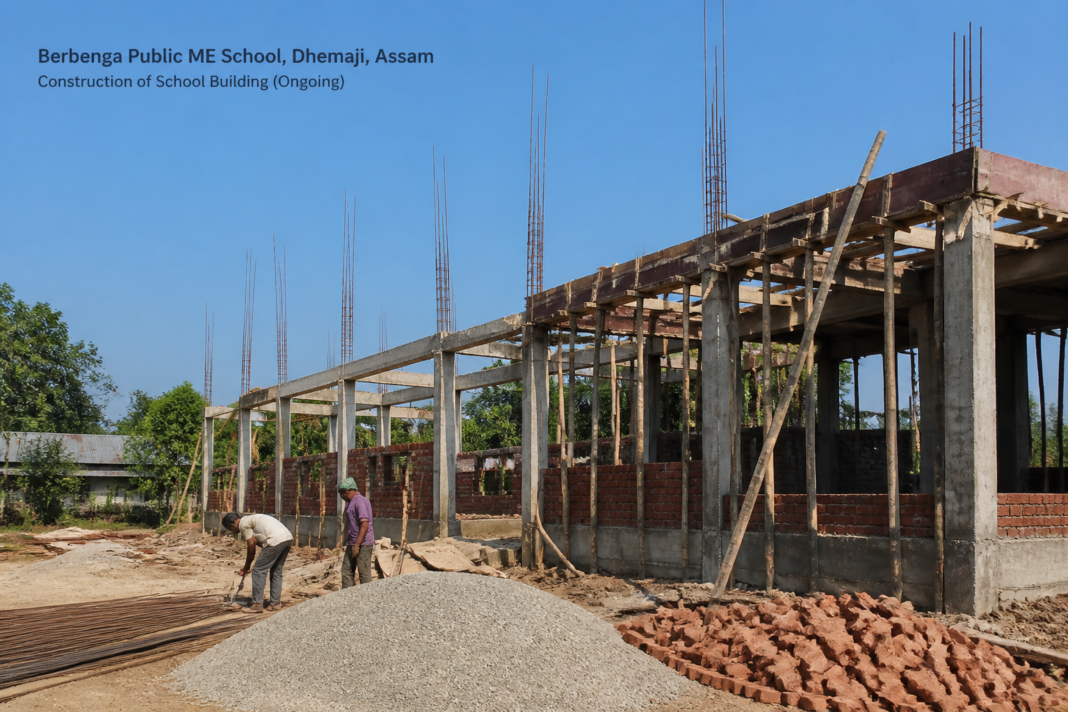 Construction site of additional classroom building at Berbenga Public ME School, Dhemaji district, Assam