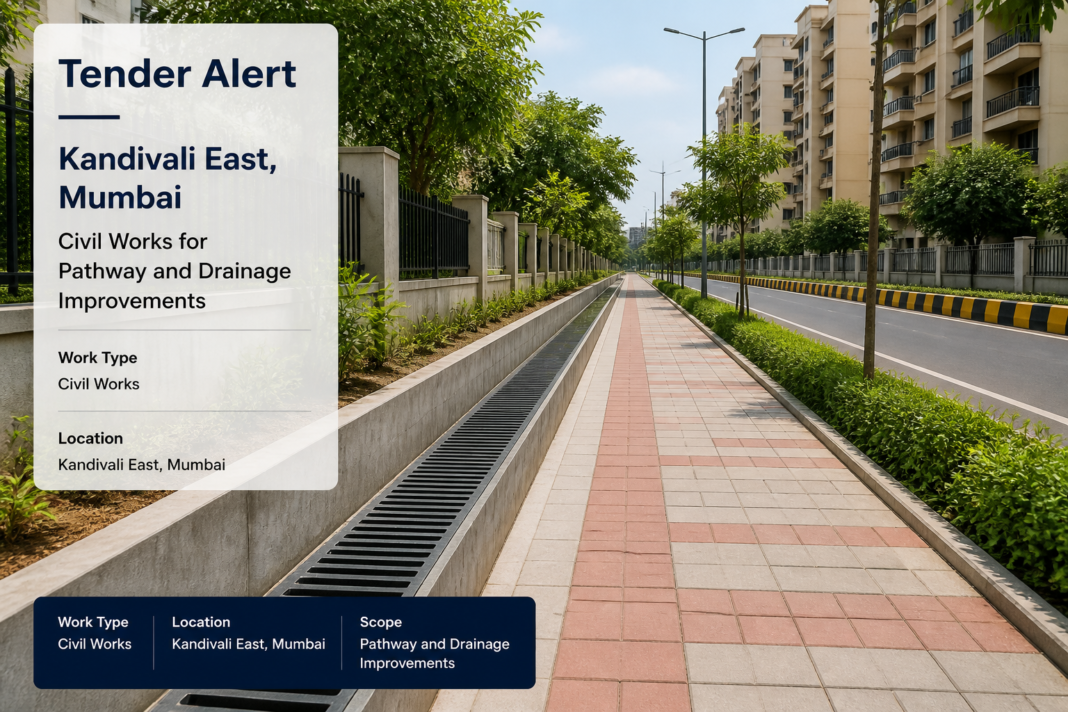 Clean urban pathways and drainage infrastructure in Kandivali East, Mumbai, representing civil works tender