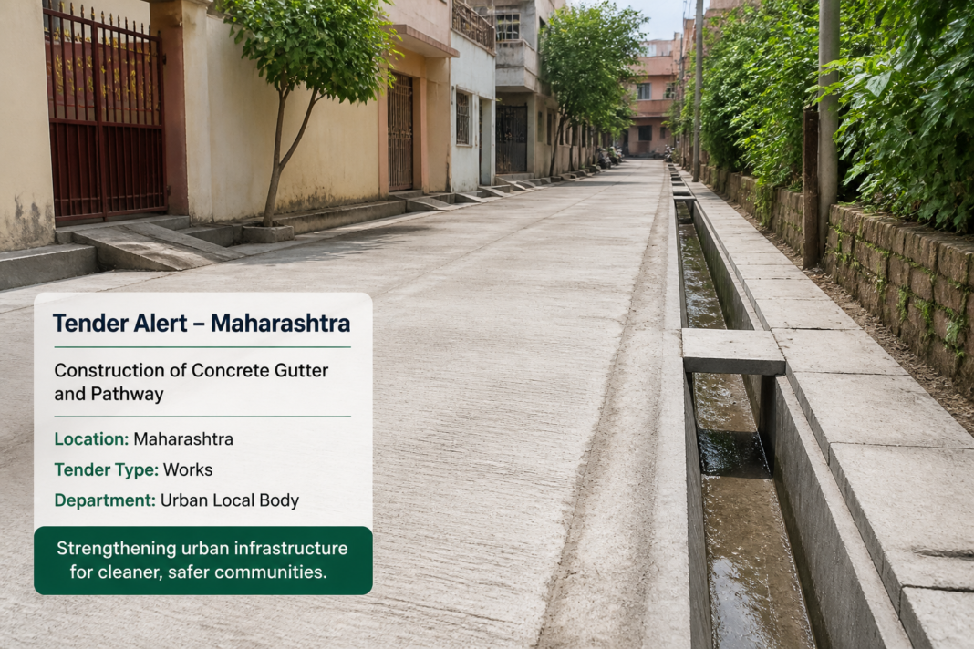 Concrete gutter and pathway construction site in a residential area of Manpada Ward No. 3 (B), Maharashtra