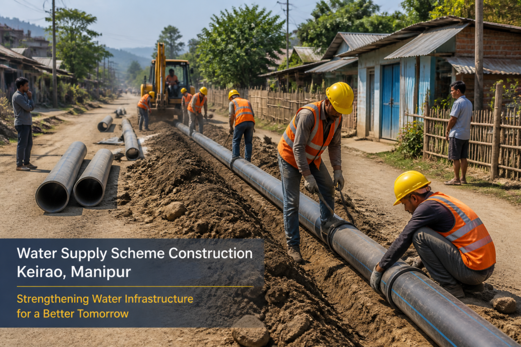Construction of water supply schemes in Keirao area, Manipur with visible pipeline installation