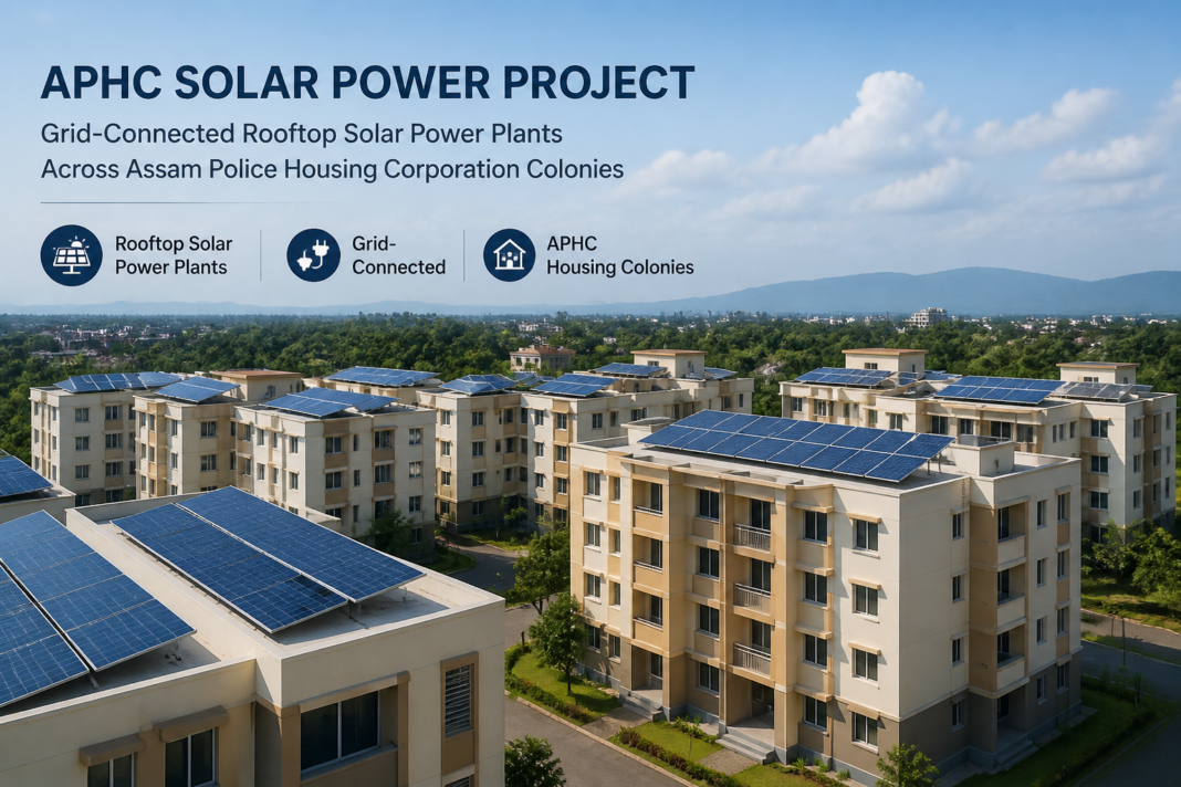 Rooftop solar power panels on Assam Police Housing buildings in Paltanbazar, Assam