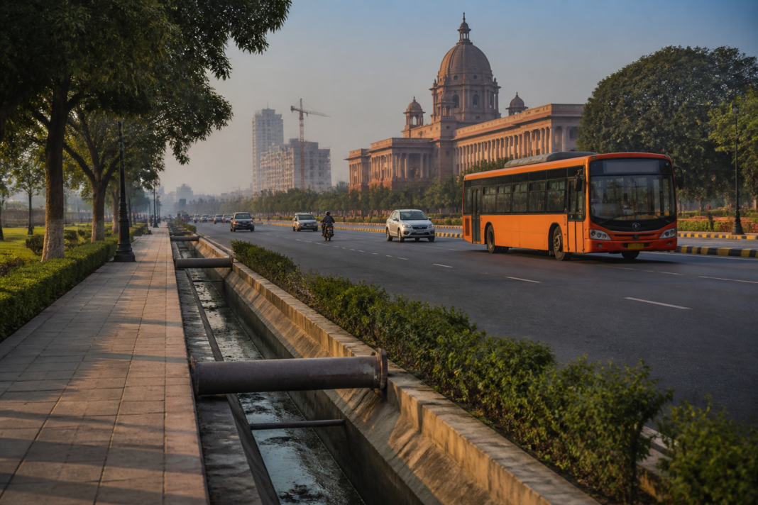 Delhi capital investment plan shown through a city road and public infrastructure corridor