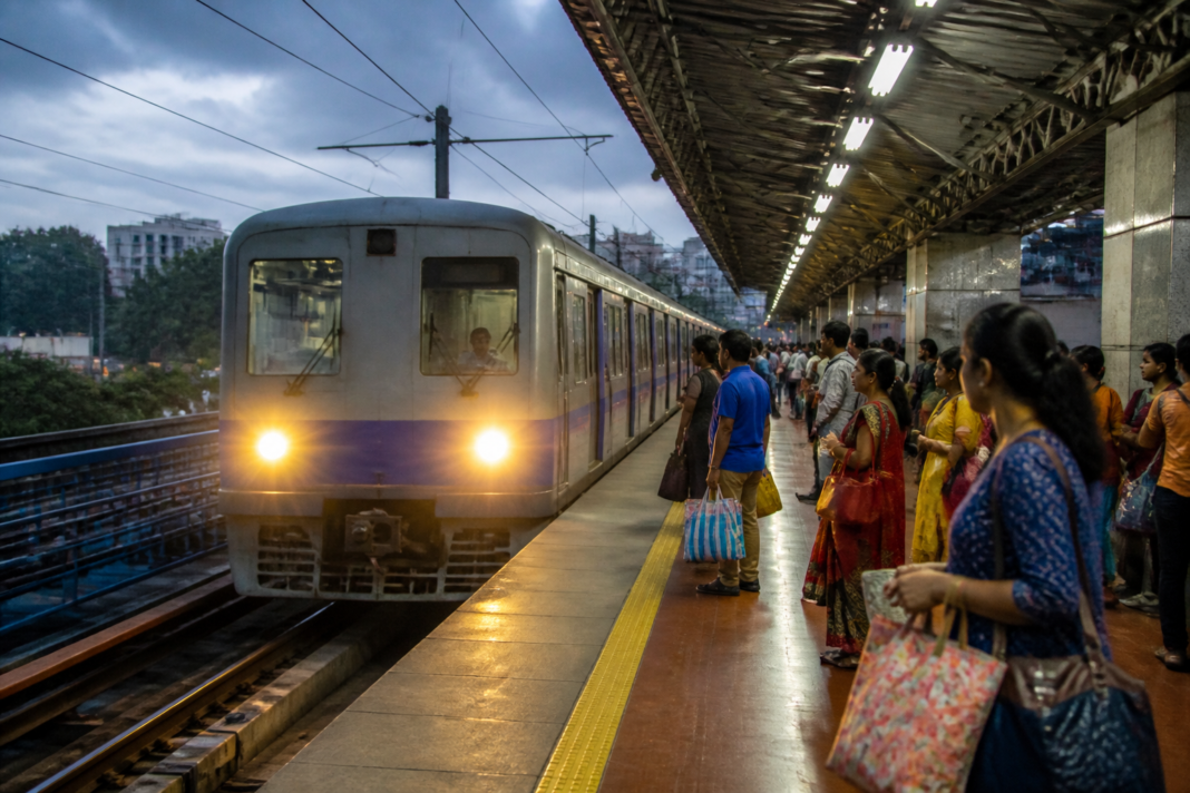 Kolkata Metro train serving commuters ahead of the Durga Puja travel rush