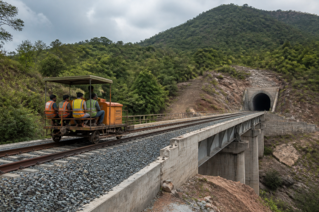 Purunakatak-Charichhak rail stretch with track, viaducts and railway infrastructure in Odisha