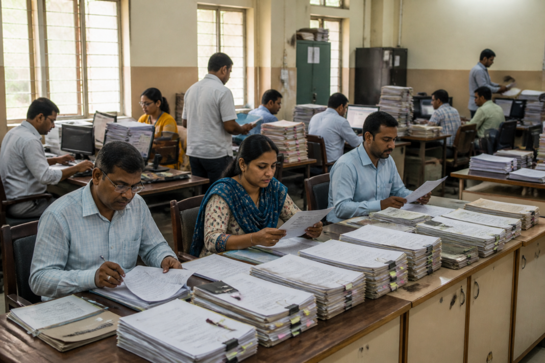 Jharkhand SIR electoral roll revision documents being processed by election officials
