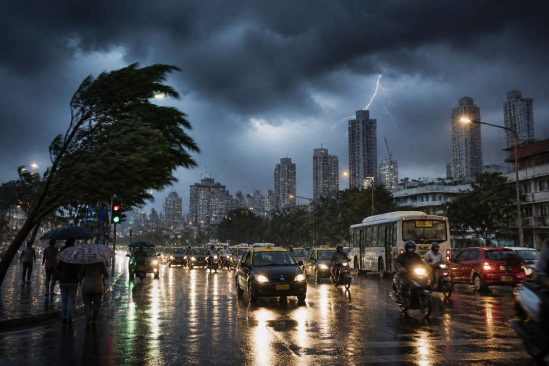 Mumbai weather alert as dark storm clouds gather over the city during evening rain