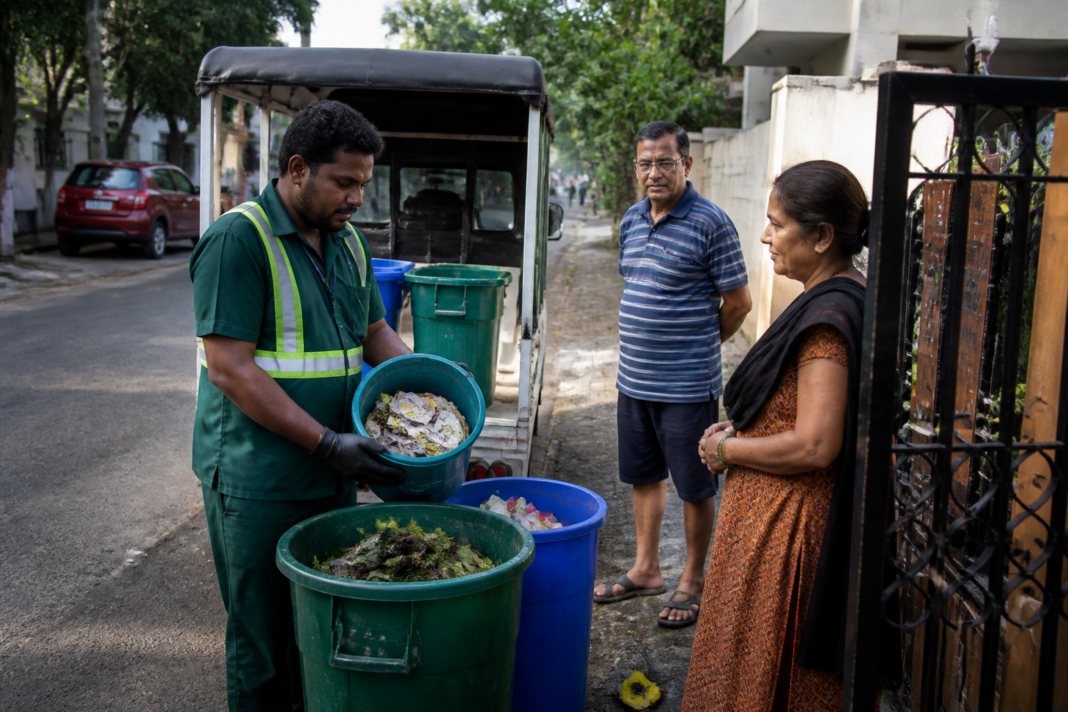 Chennai waste segregation campaign workers marking household compliance in a southern city zone