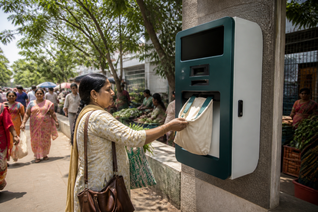 Cloth bag vending machine under Tamil Nadu’s reusable bag programme