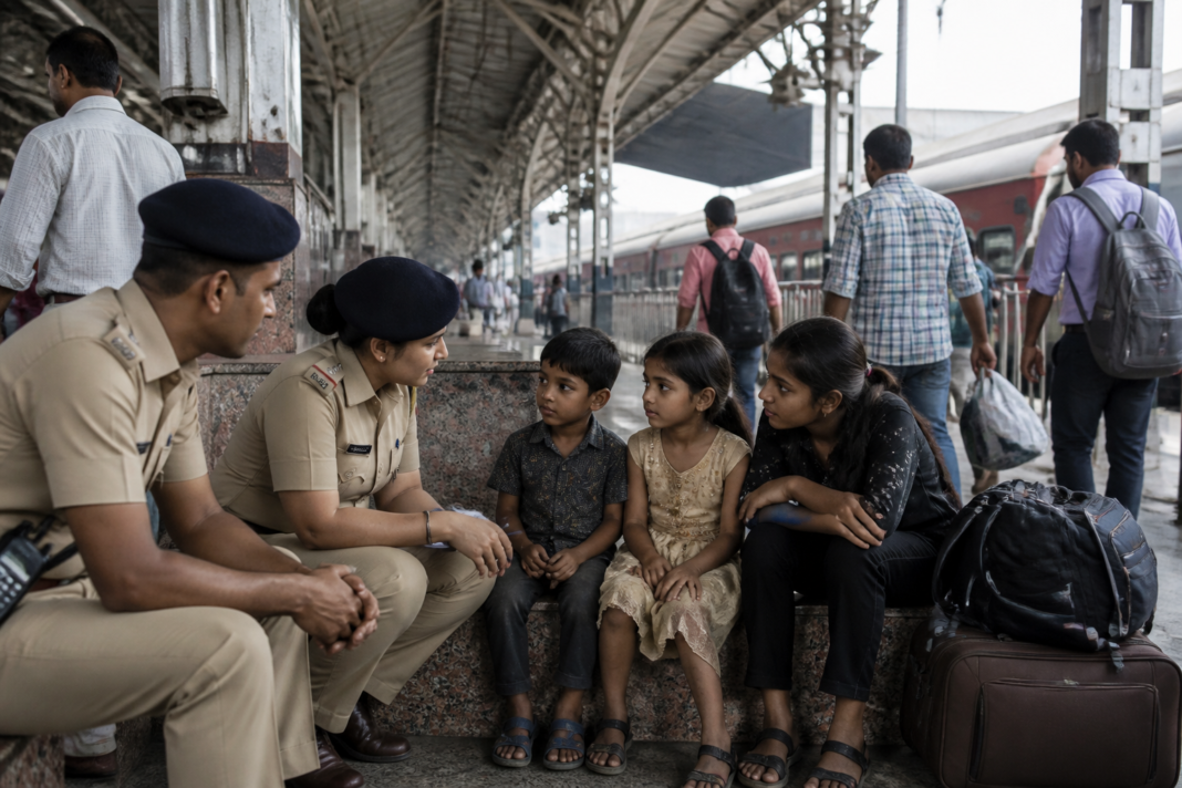 RPF personnel assisting children at Howrah railway station