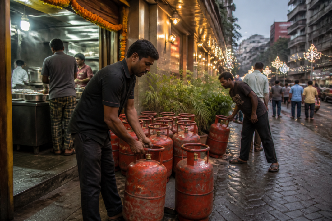 Commercial LPG cylinders at a Kolkata restaurant ahead of the Durga Puja price increase