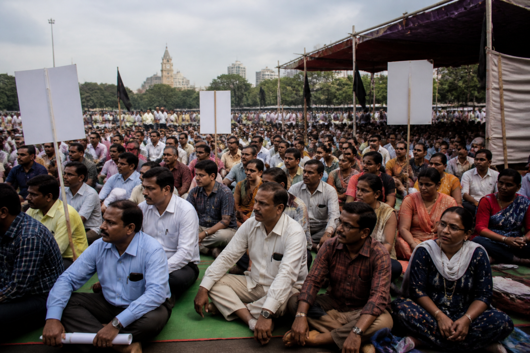 Maharashtra education officials protest at Mumbai’s Azad Maidan over the Malegaon FIR.