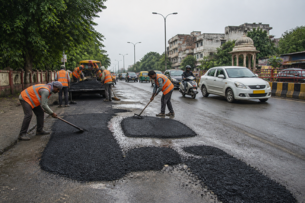 Lucknow civic budget funding road repairs and pothole restoration across the city