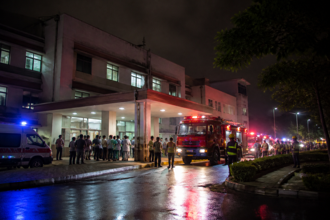 Amravati hospital fire safety response outside a public hospital in Maharashtra