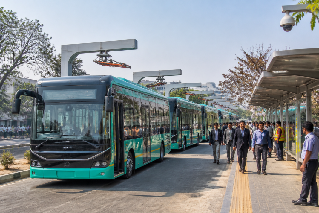 Indore electric buses being flagged off at the AICTSL complex