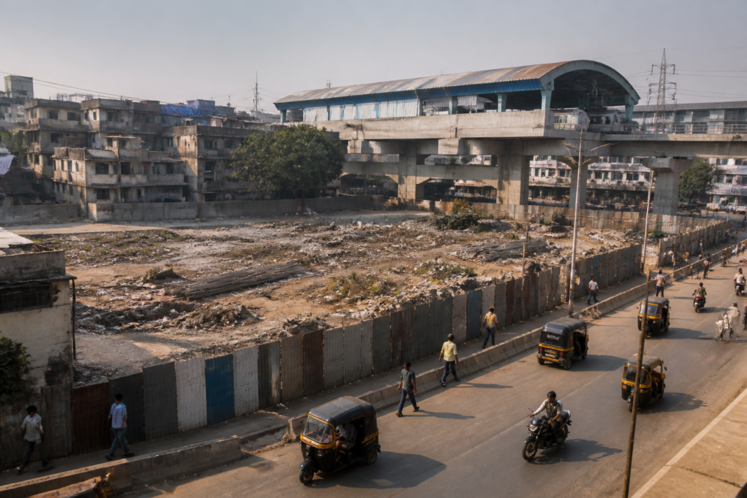 Mankhurd Metro 2B station area near disputed slum rehabilitation structures