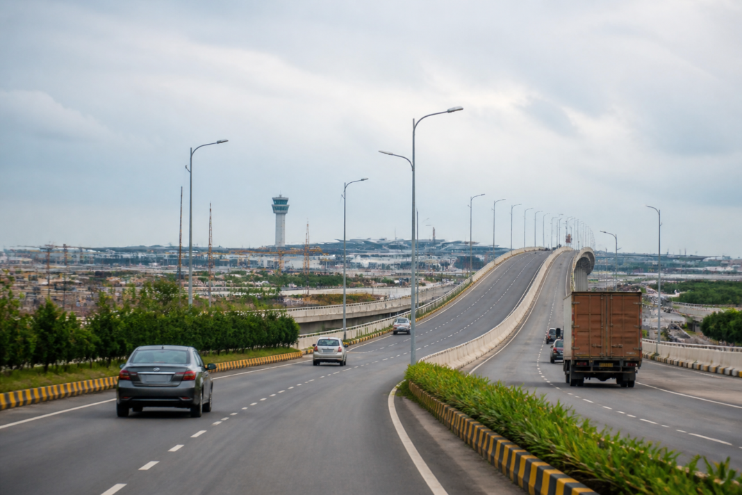 Navi Mumbai airport roads and bridge network awaiting inauguration near the airport cargo entrance