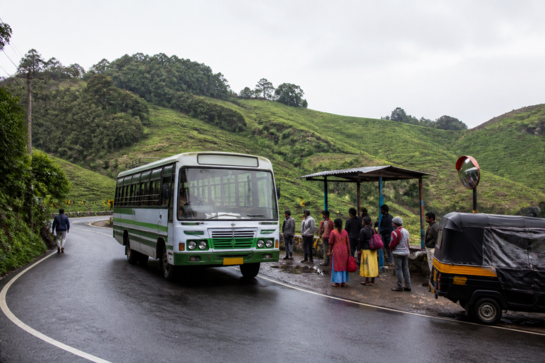 Nilgiris minibus oversight concerns outside a hill-town bus stop in Ooty