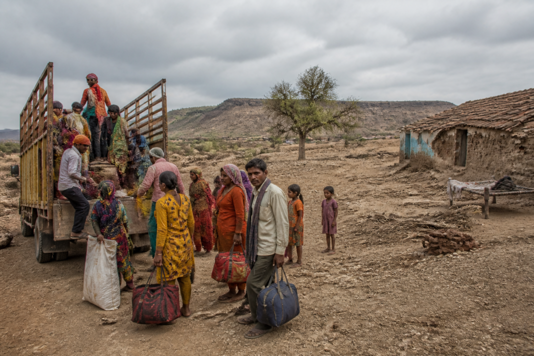 Maharashtra drought migration by sugarcane workers leaving a dry village