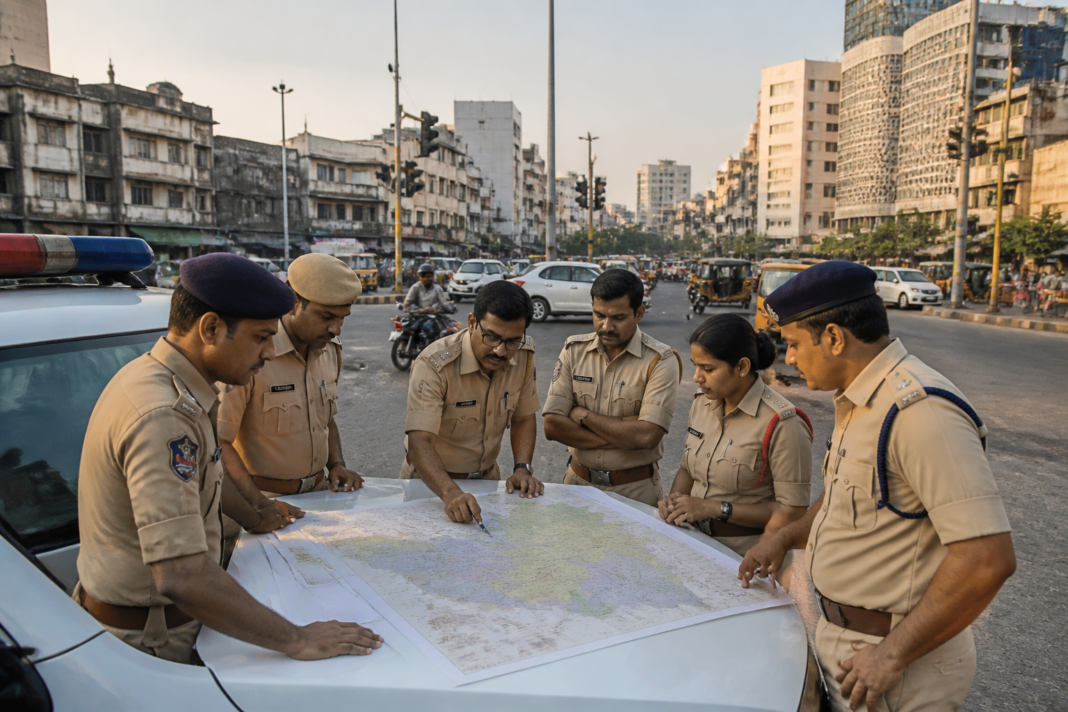 Hyderabad police jurisdictions map represented by officers and city roads in Hyderabad
