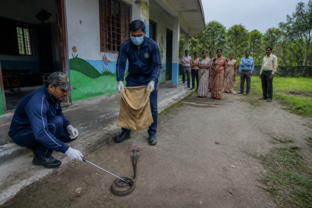 Cobra rescue at a Dhupguri school after a snake entered a classroom