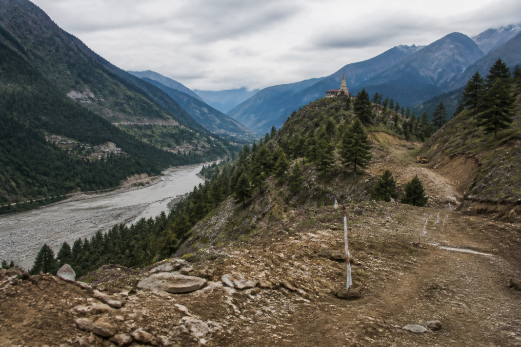 Bijli Mahadev ropeway site in Kullu near the Beas river and Himalayan slopes