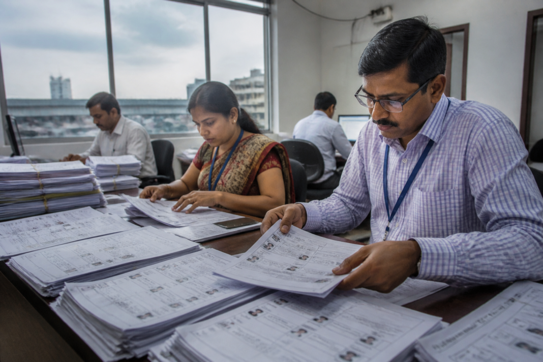 Telangana voter list revision documents being reviewed at an election office in Hyderabad