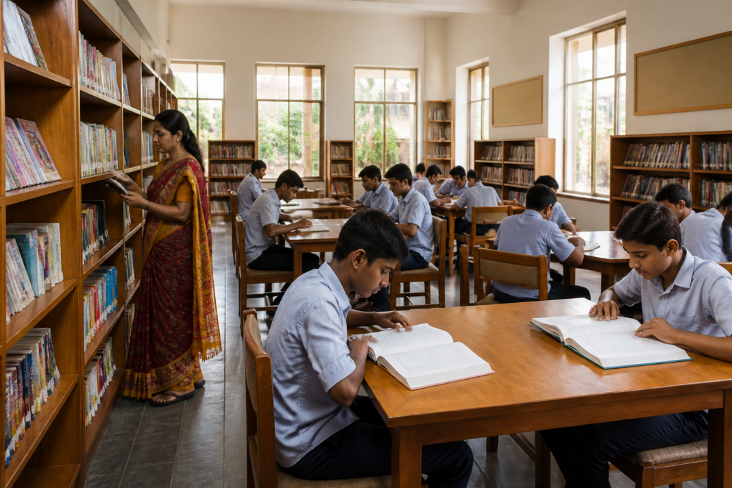 Telangana Gurukul library with books and study materials for residential school students