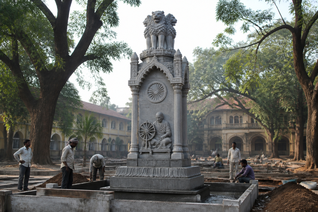 Gandhi memorial pillar carved in granite for Karnataka’s 87-site public memorial project