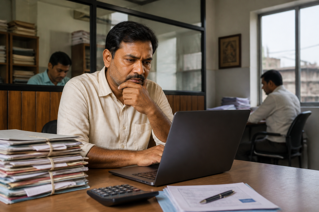 GST signature dispute represented by a digital tax portal document on a laptop in an Indian business office