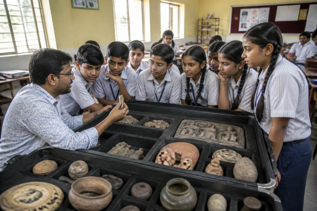 Trunk Museum Thane artefacts being presented to students in a municipal school