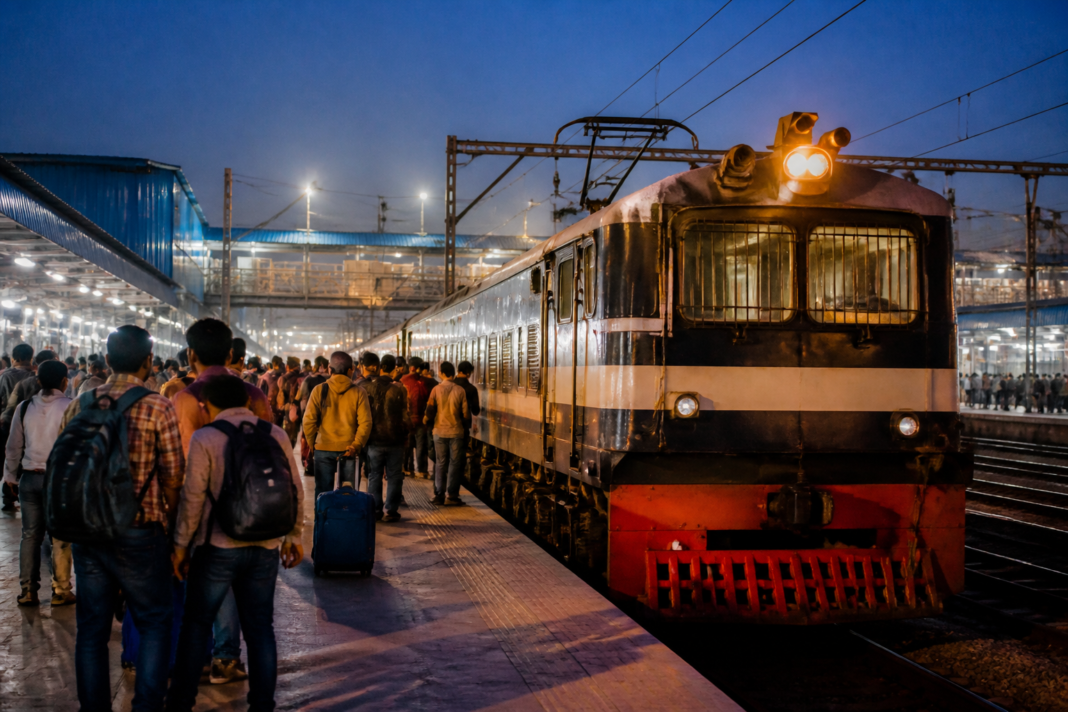 Delhi special trains at a railway platform during the festival travel season