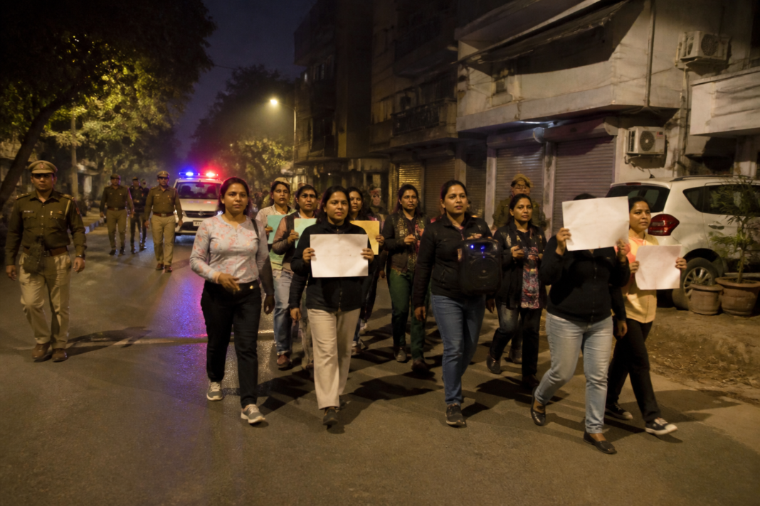 Delhi women’s midnight walk through Vasant Kunj streets with police support