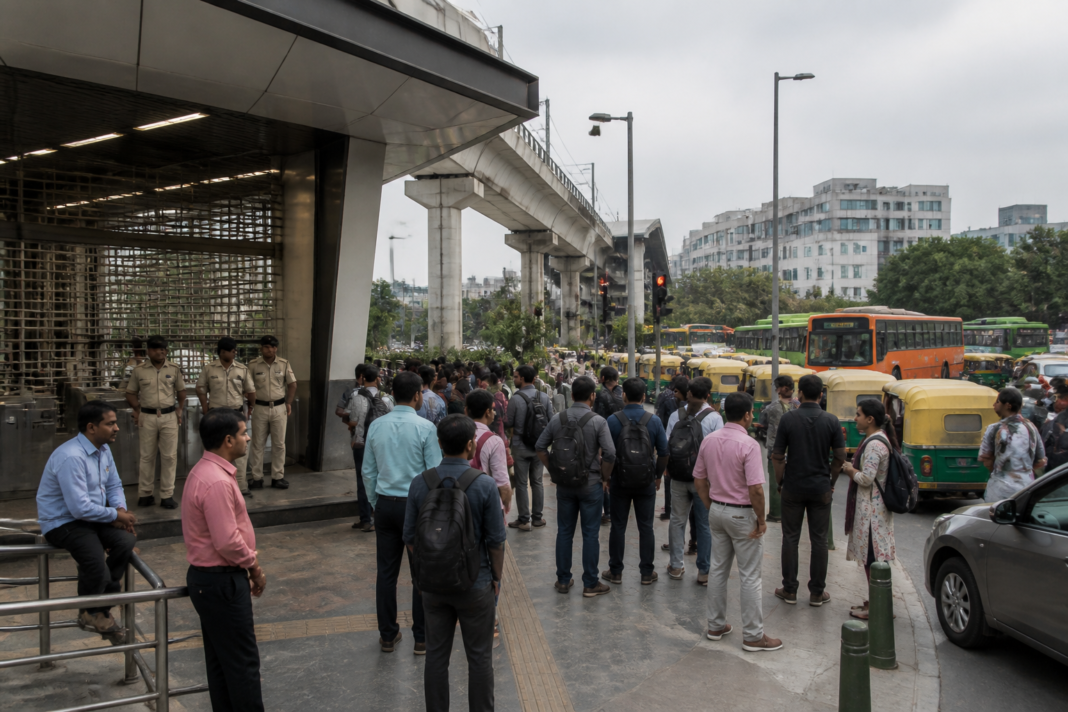 Delhi Metro stations closed during a security-related disruption in central Delhi