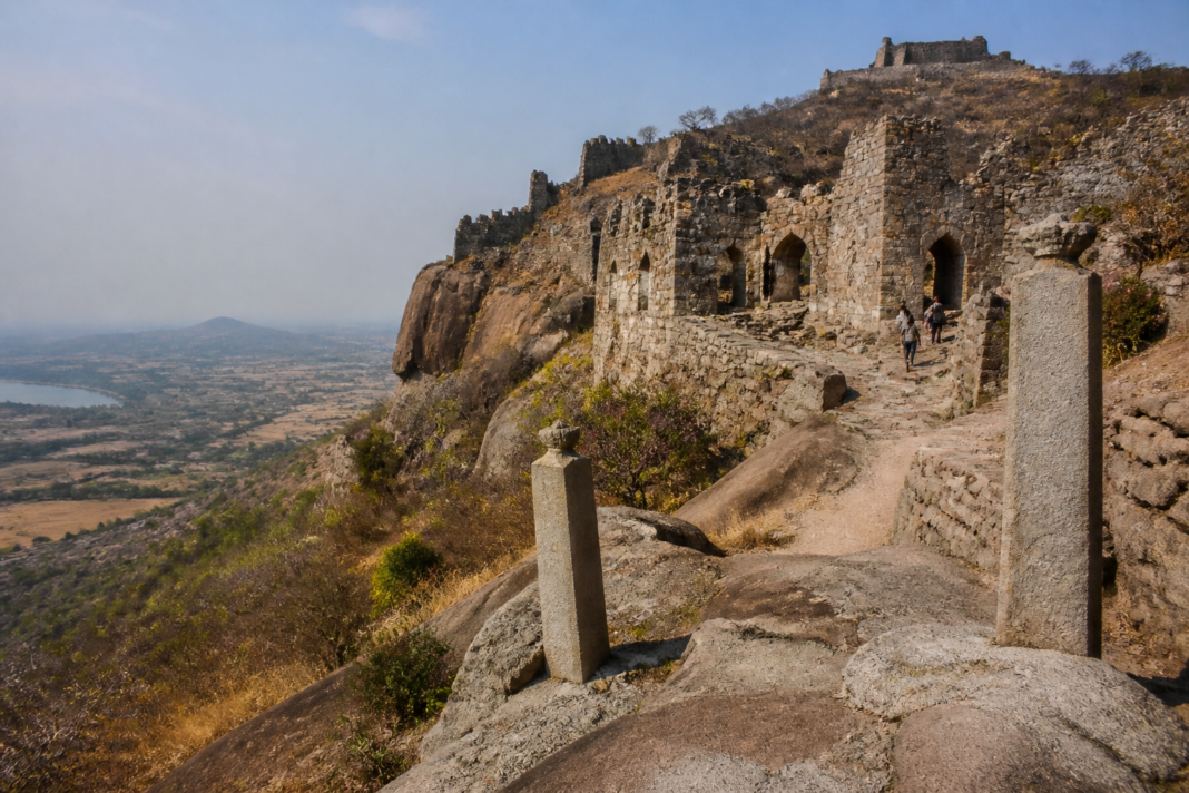 Rachakonda Fort on a rocky hill in Telangana, surrounded by reserve forest
